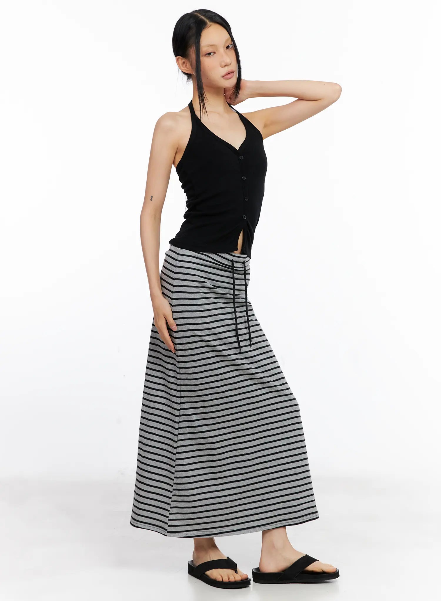Striped Drawstring Maxi Skirt CL530